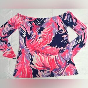 Lilly Pulitzer Pink and Purple Aurelia Off the Shoulder Top Excellent BRIGHT!